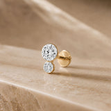 Yellow Gold Double Lab Grown Diamond Flat Back Earring