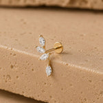 Yellow Gold Marquise Dangle Lab Grown Diamond Cluster Stud