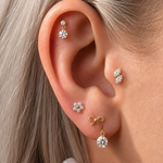 Yellow Gold Diamond Flower Flat Back Stud Earring
