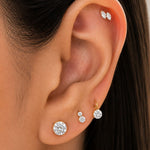 Yellow Gold Double Lab Grown Diamond Flat Back Earring