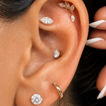Yellow Gold Marquise Lab Grown Diamond Flat Back Earring