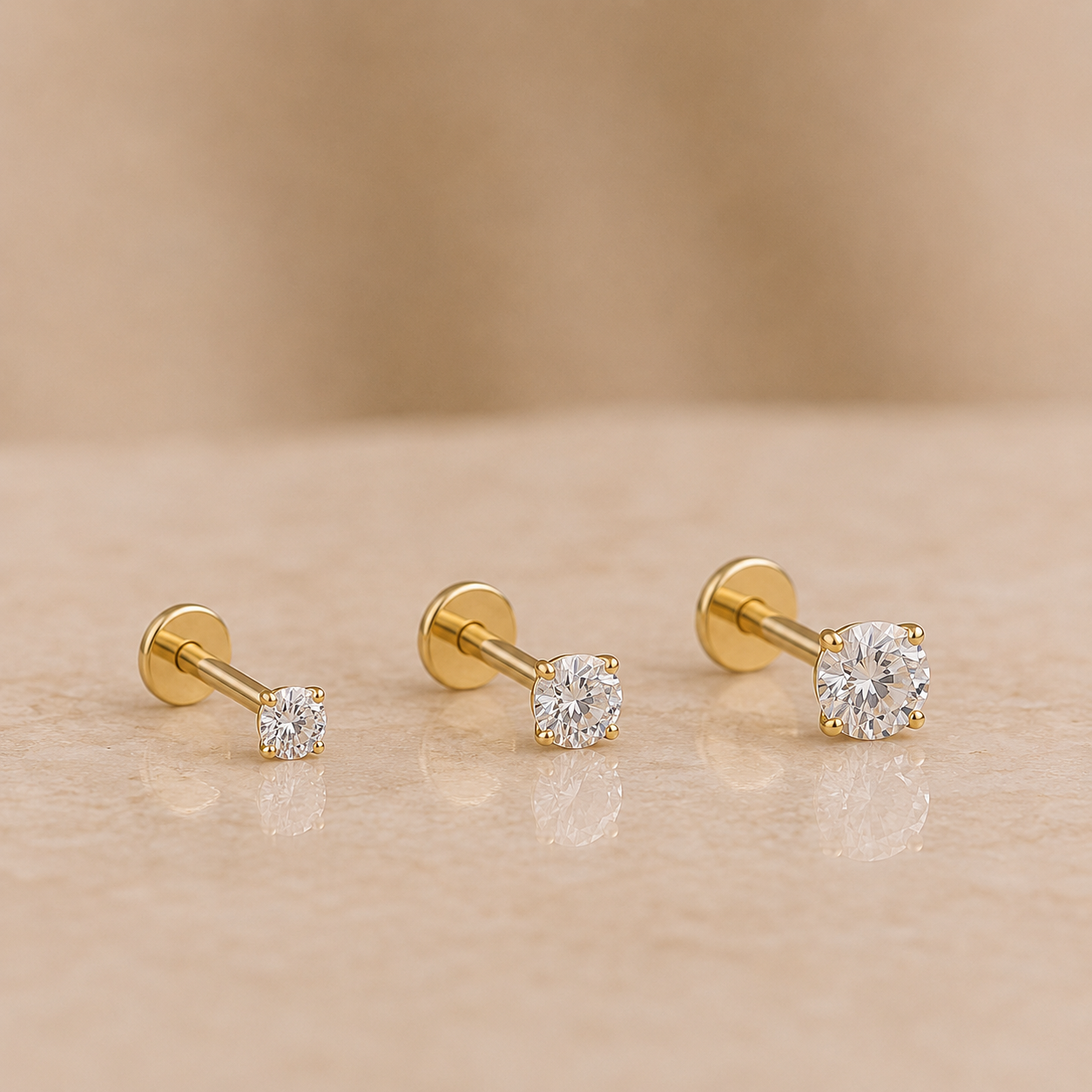Yellow Gold Diamond Threaded Flat Back Stud Earring