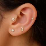 Diamond Threaded Flat Back Stud in Solid 14k Yellow Gold