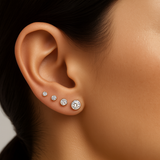 Floating Round Diamond Flat Back Stud Earrings Invisibly Set in Solid 14k Yellow Gold