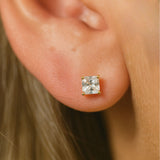 Cubic Zirconia Princess Cut Flat Back Stud Earrings in Solid 14k Yellow Gold