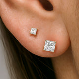 Cubic Zirconia Princess Cut Flat Back Stud Earrings in Solid 14k Yellow Gold