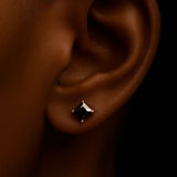 Black Onyx Princess Cut Flat Back Stud Earrings in Solid 14k White Gold