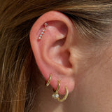 Cubic Zirconia Charm Hoop in Solid 14k Yellow Gold