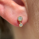 Double Diamond Drop Flat Back Stud in Solid 14k Yellow Gold
