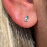 Diamond and Emerald Flat Back Stud Earrings in Solid 14k Yellow Gold