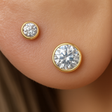 Natural Diamond Flat Back Stud Bezel Set in Solid 14k Yellow Gold