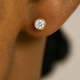 Natural Diamond Flat Back Stud Bezel Set in Solid 14k Yellow Gold