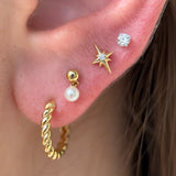 Gold and Pearl Drop Flat Back Stud in Solid 14k Yellow Gold