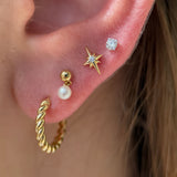 Gold and Pearl Drop Flat Back Stud in Solid 14k Yellow Gold