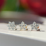 Seven Diamond Flower Flat Back Stud in Solid 14k Yellow Gold