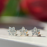 Six Round Diamond Flower Flat Back Stud in Solid 14k White Gold