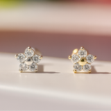 Diamond Flower Flat Back Stud Earrings in Solid 14k Yellow Gold