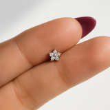 Diamond Flower Flat Back Stud Earrings in Solid 14k Yellow Gold