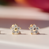 Five Diamond Flower Flat Back Stud Earrings in Solid 14k Rose Gold