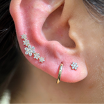 Seven Diamond Flower Flat Back Stud Earrings in Solid 14k Yellow Gold