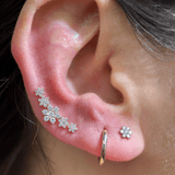 Five Flower Diamond Garland Flat Back Stud in Solid 14k Yellow Gold