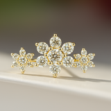 Diamond Three Flower Garland Flat Back Stud in Solid 14k Yellow Gold