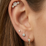 Diamond Beaded Huggie Hoop in Solid 14k Yellow Gold