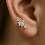Diamond Three Flower Garland Flat Back Stud in Solid 14k Yellow Gold
