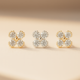 Beaded Diamond Four Petal Flower Flat Back Stud in Solid 14k Rose Gold