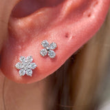 Seven Diamond Flower Flat Back Stud in Solid 14k Yellow Gold