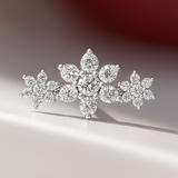 Diamond Three Flower Garland Flat Back Stud in Solid 14k White Gold