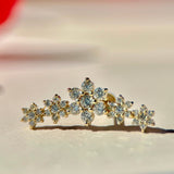 Five Flower Diamond Garland Flat Back Stud Yellow Gold