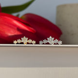 Five Flower Diamond Garland Flat Back Stud in Solid 14k Yellow Gold