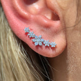 Five Flower Diamond Garland Flat Back Stud White  Gold