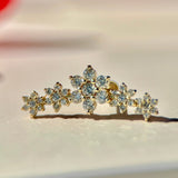 Five Flower Diamond Garland Flat Back Stud in Solid 14k Yellow Gold