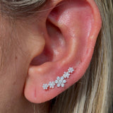 Five Flower Diamond Garland Flat Back Stud in Solid 14k Yellow Gold