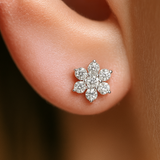 Seven Diamond Flower Flat Back Stud in Solid 14k White Gold