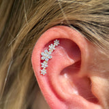 Five Flower Diamond Garland Flat Back Stud in Solid 14k Yellow Gold