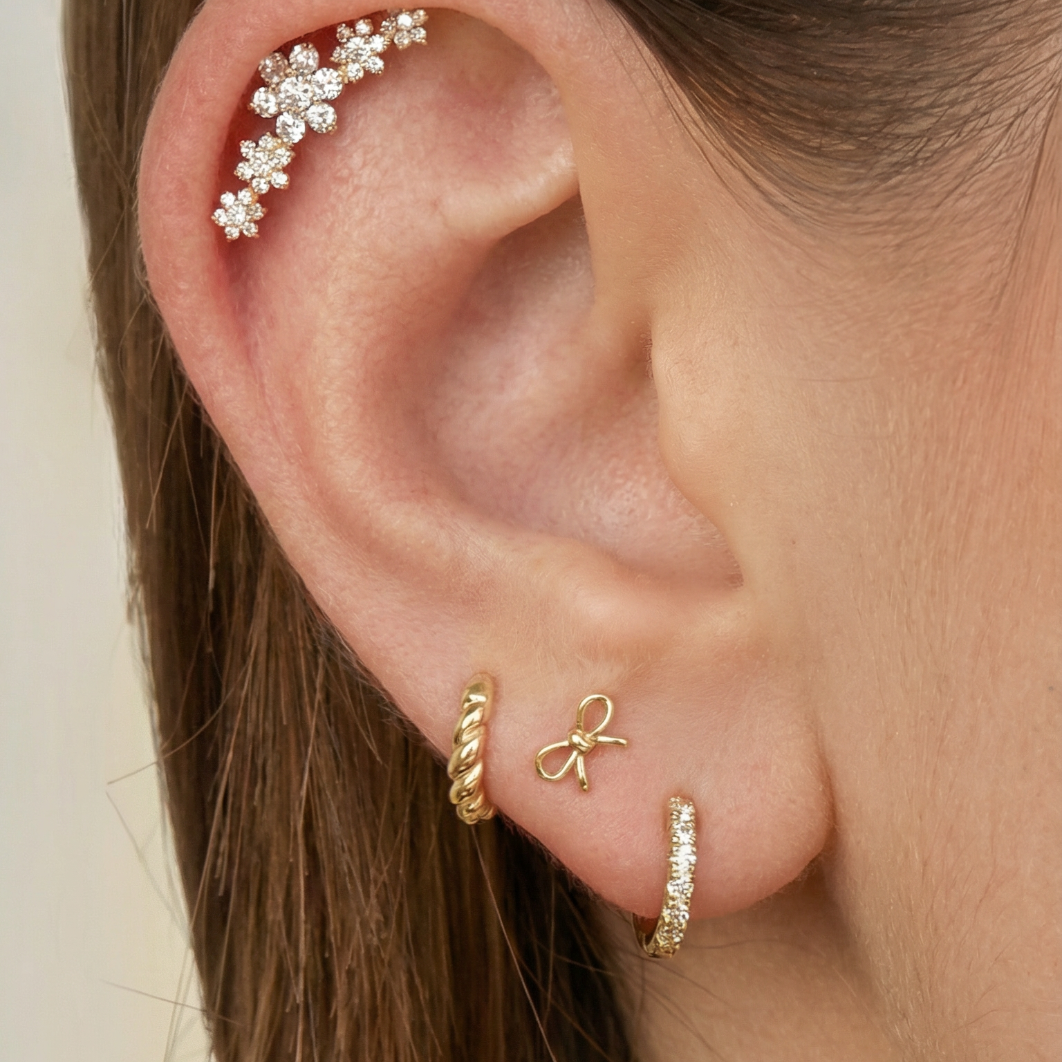 Solid 14k Yellow Gold Bow Knot Stud Earring