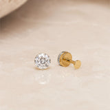 Yellow Gold Round Lab Grown Diamond Flat Back Earring