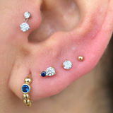 Diamond Threaded Flat Back Stud Earrings in Solid 14k Yellow Gold