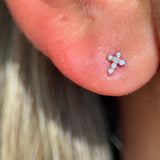 Diamond Pavé Studded Cross Flat Back Stud Earrings in Solid 14k Rose Gold