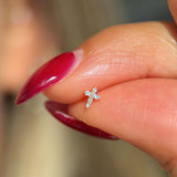 Diamond Pavé Studded Cross Flat Back Stud Earrings in Solid 14k Yellow Gold