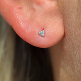 Small Diamond Trinity Flat Back Stud Earrings in Solid 14k White Gold
