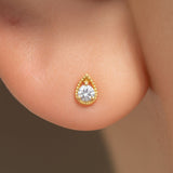 Diamond Droplet Flat Back Stud Earrings Flat Back Stud Earrings in Solid 14k Yellow Gold