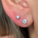 Diamond Threaded Flat Back Stud in Solid 14k Yellow Gold