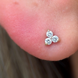 Diamond Trinity Cluster Flat Back Stud in Solid 14k White Gold