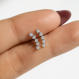 Diamond Constellation Ear Climber Flat Back Stud Earrings in Solid 14k White Gold