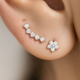 Diamond Constellation Ear Climber Flat Back Stud Earrings in Solid 14k White Gold