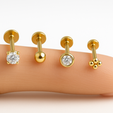 Ball Flat Back Stud Earrings in Solid 14k Yellow Gold